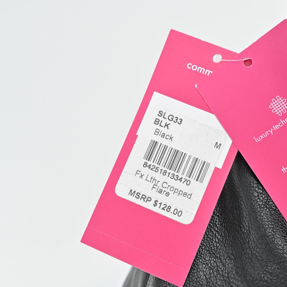 COMMANDO Pants Womens Size M Solid Black Faux‎ Leather Cropped Flare Pull On NEW - Picture 8 of 12